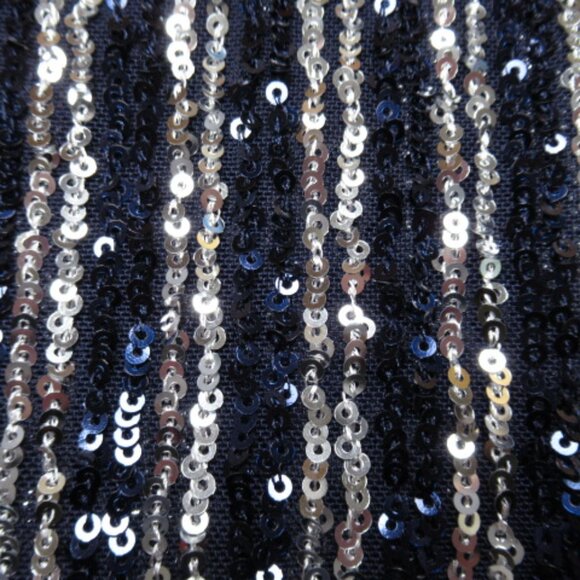 Anthropologie Flat White Short-Sleeve Sequin Stripe Midi Dress Navy S - Picture 9 of 11